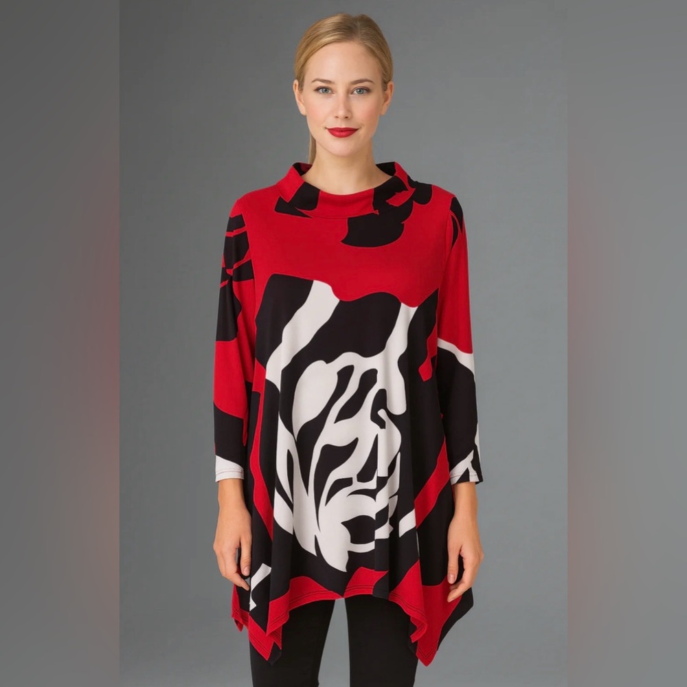 IC Collection Women’s Tunic Top Red Size Small - Picture 2 of 9